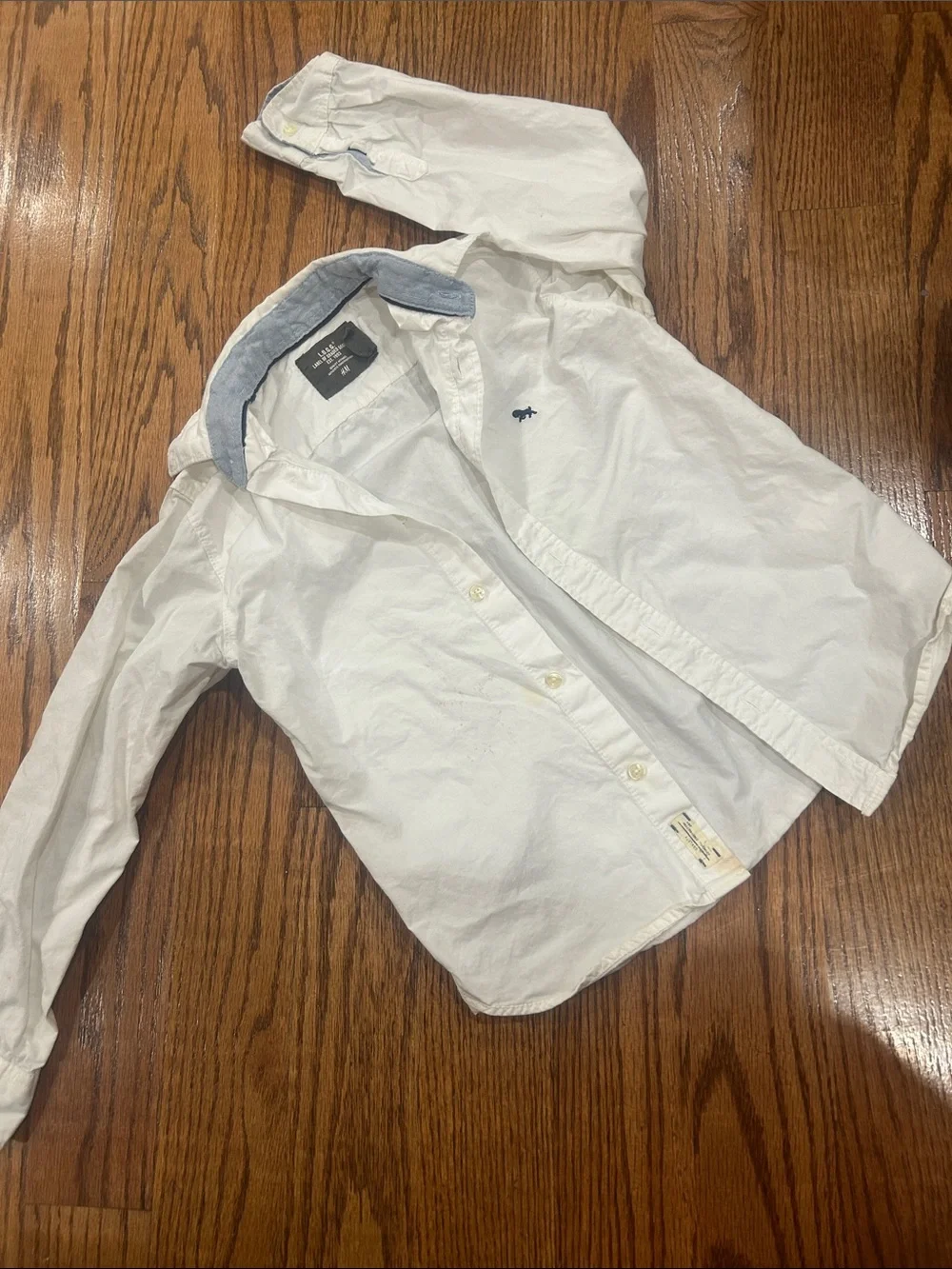 H&M White Kids Button-Down Shirt Jacket with Blue Whale Embroidery